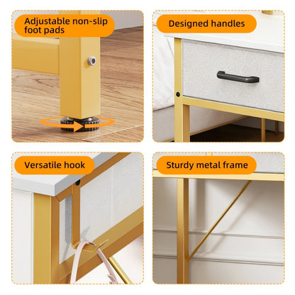 32" Small Computer Desk & Vanity Table with 2 Drawers & Headphone Hook – Compact Writing Desk for Home Office, Bedroom & Study, Modern Space-Saving Design, White or White-Gold