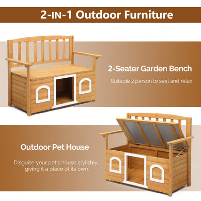 Versatile Wooden Bench for Outdoors, Garden with Dog Shelter, Featuring Storage Area, Outdoor Furniture, Ideal for Patios, Yards, And Verandas