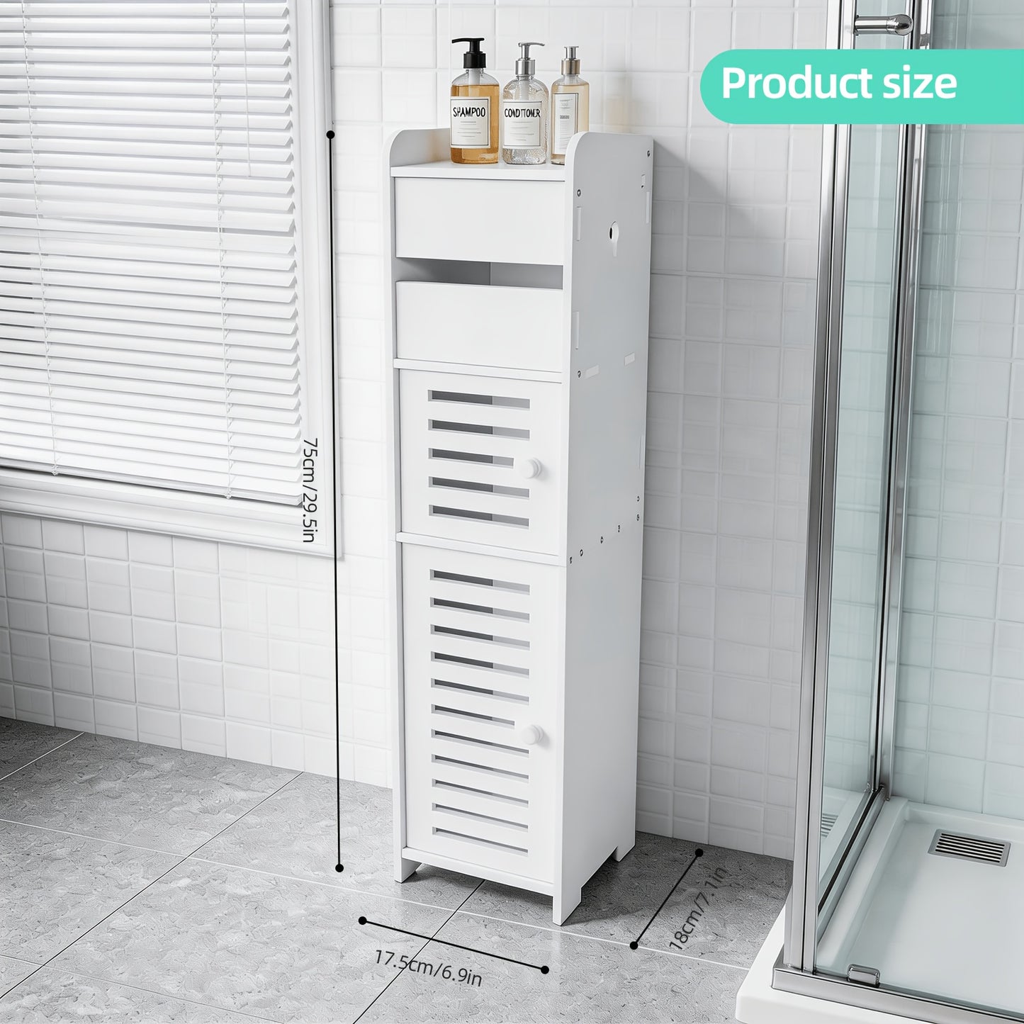 1pc Independent White Bathroom Cabinet, Toilet Paper Storage Cabinet, Multi-Tier Storage Shelf, Made of Durable Wood-Plastic Material, with Door for Moisture And Dust Prevention, Suitable for Small Spaces, Bathroom Towels, And Toiletries Storage