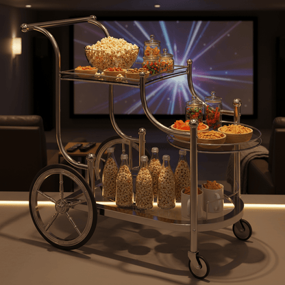 3-Tier Rolling Bar Cart, Mobile Serving Cart with Mirrored Glass Shelves & Wheels, Home Bar Beverage & Wine Cart for Dining Room, Living Room, Kitchen, Silvery, Bar Cart with Wheels, Home Entertaining, Party Serving Cart, Vintage Bar Cart