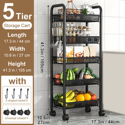 1pc 3/4/5 Tier Swivel Kitchen Storage Cart - Durable Carbon Steel Storage Rack with 360 Degree Swivel Wheels And Mesh Basket, Space-Saving Storage Trolley for Home, Office, Bathroom, Kitchen, Living Room Multifunctional Shelf