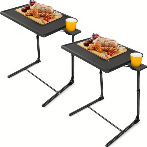 Adjustable Folding TV Tray Table with 6 Height & 3 Tilt Angle Settings, Portable Foldable Desk for Sofa Bed Laptop Dining Reading, 1/2/3 Pack for Living Room Bedroom Restaurant, Black & Gray