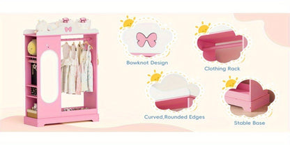 Kids Armoire with Jewelry Cabinet, Kids Dress Up Storage wth Shelves, Girls Wardrode Costume Organizer with Mirror, Children Closet with Armoire for Bedroom, Kids Room, Girls, Kids Room Furniture, Bedroom Storage, Stylish Kids Wardrobe, Playful Design, Ha
