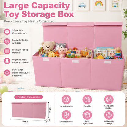 Extra Large Collapsible Storage Bin- Sturdy Organizer with Mesh Pockets, 40"x14"x16"- Pink Foldable Box Storage for Girls Storage Box for Home& Play Spaces