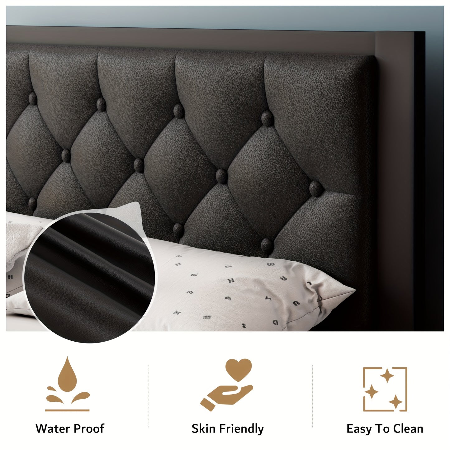 Metal Bed Structure, Platform Style with a Button-Tufted Headboard, Featuring 12 Inches of Space Underneath, Supported by Steel Slats, And Designed for Easy Assembly
