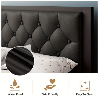 Metal Bed Structure, Platform Style with a Button-Tufted Headboard, Featuring 12 Inches of Space Underneath, Supported by Steel Slats, And Designed for Easy Assembly