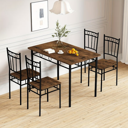 5-Piece Rectangular Dining Table Set with 4 Slat-Back Chairs, Solid Wood Kitchen Dining Table & Chairs for Small Spaces & Apartments, 220 lb Table & 330 lb Chair Capacity, Brown & Gray