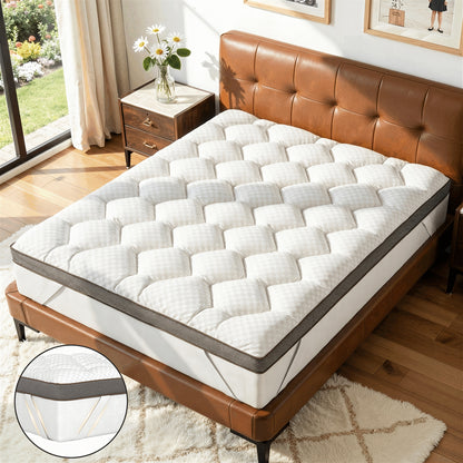 Upgraded Luxury Mattress Topper, Deep Pocket And Lace-Up Style Quilted Mattress Cover, Machine Washable Bed, Soft Cooling Mattress Protector, Pet Friendly Non-Slip Breathable Bedding, Fit Mattress Bedroom, Apartment, Guest Room, School Dormitory