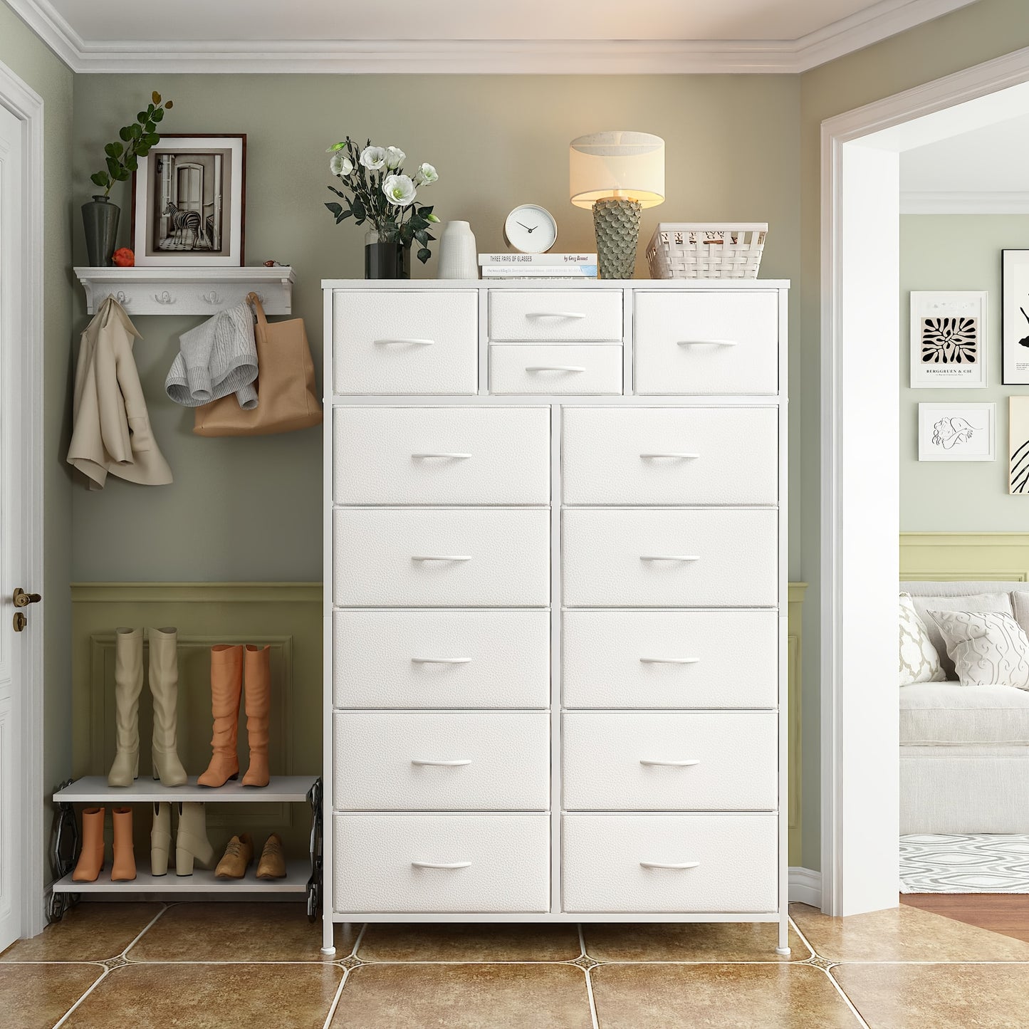 [Fabric Dresser For Bedroom] Pink/NeutralGrey/White/ Rustic Brown/Black Dresser, Tall Dresser, Large Bedroom Dressers & Chests Of Drawers With Sturdy Metal Frame And Wooden Top, Fabric Dresser For Bedroom, Closet, Living Room, Hallway