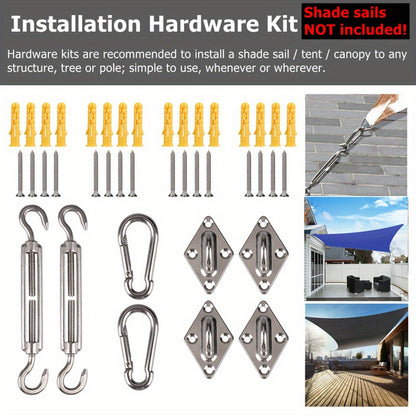 40pcs Set Sun Shade Sails Installation Hardware Kit 304 Stainless Steel Hardware Kit For Patio Outdoor Camping Tent Sun Sail Shade Canopy Fixing Fittings Accessory Kit