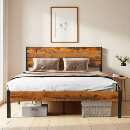 Metal Frame Bed Frame with Headboard, No Box Spring, Features Sturdy Wood Slats to Support 800 Lbs, Can Be Purchased Separately Or with a 2pcs Bedside Organizer (Fabric Drawer with 2 Storage Unit Compartments), Suitable for Bedroom, Living Room