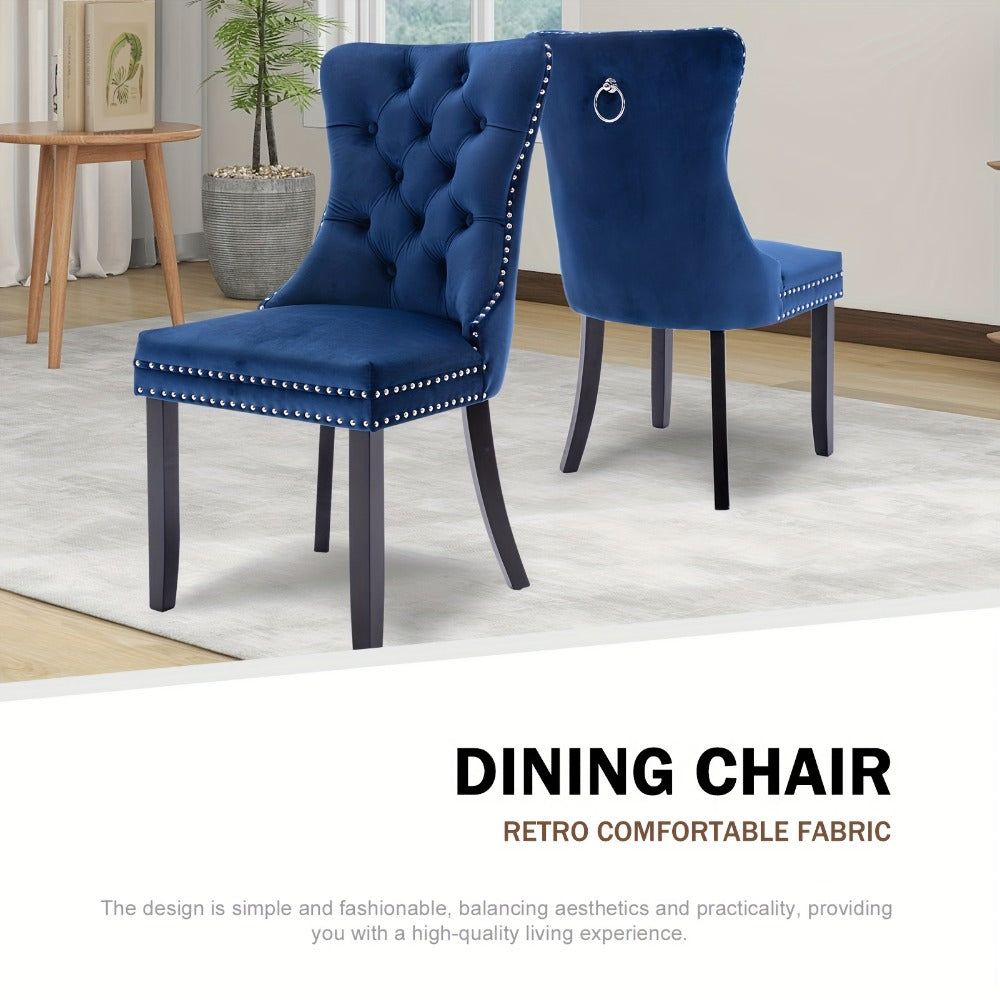 Velvet Wingback Dining Chairs Set of 2 with Tufted Button Back and Ring Pull Trim - Luxury Upholstered Chairs for Dining Room Living Room and Bedroom