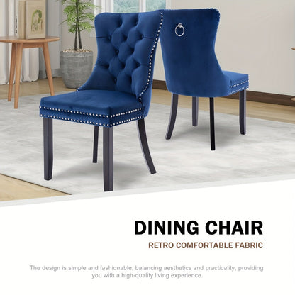 Velvet Wingback Dining Chairs Set of 2 with Tufted Button Back and Ring Pull Trim - Luxury Upholstered Chairs for Dining Room Living Room and Bedroom