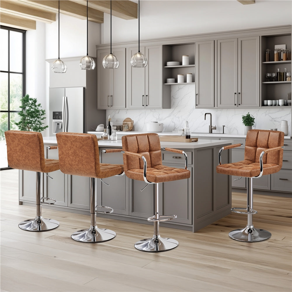 Costoffs 2pcs PU Leather Bar Stools Adjustable Swivel Stools Kitchen Chairs with Large Steel Base, Backrests & Footrest for Dining Room, Kitchen Island, Home Bar Counter, Christmas Gift