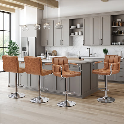 Costoffs 2pcs PU Leather Bar Stools Adjustable Swivel Stools Kitchen Chairs with Large Steel Base, Backrests & Footrest for Dining Room, Kitchen Island, Home Bar Counter, Christmas Gift