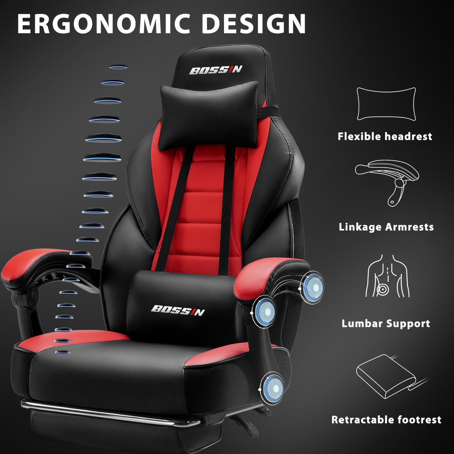 Big And Tall Gaming Chair, Video Game Chair with Footrest And Massage Lumbar Support, 400Lb Capacity Office Chair, Ergonomic Computer Chair Height Adjustable with Swivel Seat And Headrest for Adults