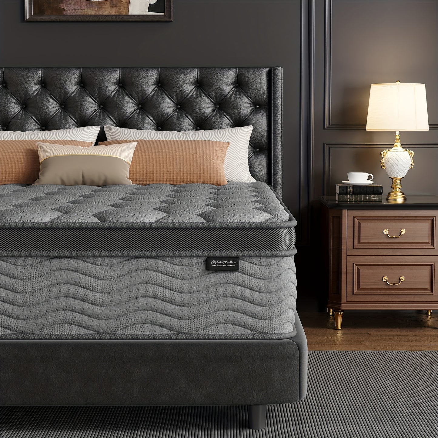[Hybrid Mattress] 8/10/12 Inch Mattress In Twin, Full, Queen, And King Sizes - Ergonomically Designed, Medium Firm Hybrid Mattress, Offering Luxurious Comfort With Pocket Springs, Grey Quilted Cover, Bed Mattresses