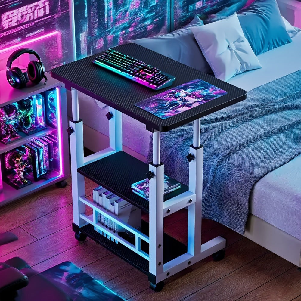 Adjustable Height Mobile Laptop Desk on Wheels with Storage, Rolling Standing Desk for Students Home Office Bedroom Small Spaces, Portable Wheeled Laptop Table in Multiple Styles