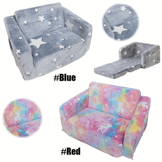 Glow In The Dark Super Soft Open Sofa 2in 1 Convertible Convertible Sofa Bed Glow In The Dark Plush Chair with Lazy Cushions