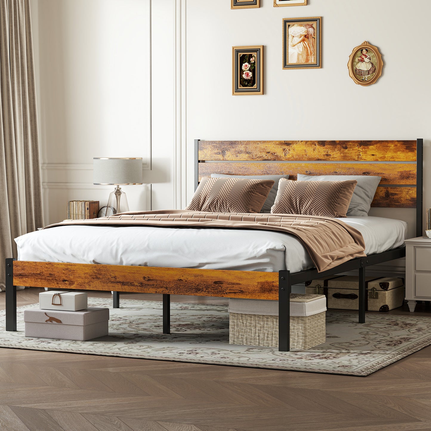 Modern All-Metal Bed Frame with Headboard And Footboard – Tool-Free Assembly, Underbed Storage, No Box Spring – Available in Queen, Full, And Twin Sizes