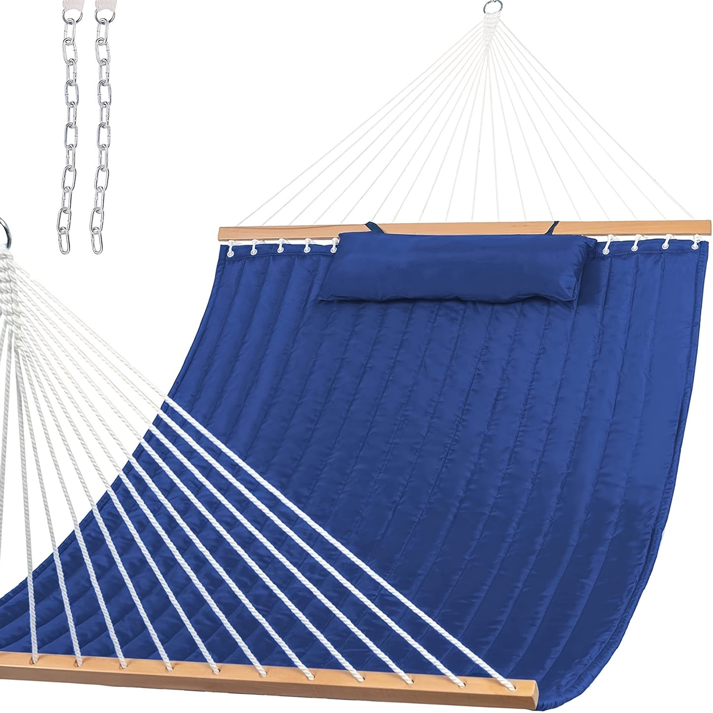 Lazy Daze Hammocks 12 FT Double Quilted Fabric Hammock with Spreader Bar And Detachable Pillow, 2 Person Hammock for Outdoor Patio Backyard Poolside, 450Lbs Weight Capacity (Stands Not Included)