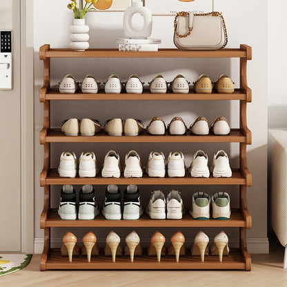 Bamboo Shoe Rack 3/5/6-Tier Freestanding Shoe Shelf, Modern Minimalist Shoe Storage for Entryway Living Room Bedroom, Space-Saving Easy Assembly Shoe Organizer for Small Spaces – Natural Brown