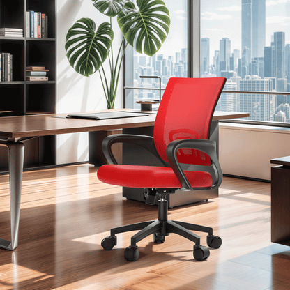 Mesh Office Home Chair, Mid Back Ergonomic Rolling Swivel Chair with Padded Seat and Armrest