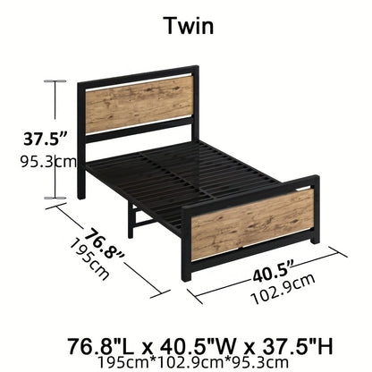 Metal Bed Frame Twin Full Queen Size Metal Bed Frame with Headboard, Wooden Steel Slat Support, Heavy Duty Platform, Under-Bed Storage, Available In White, Black, Brown, Grey