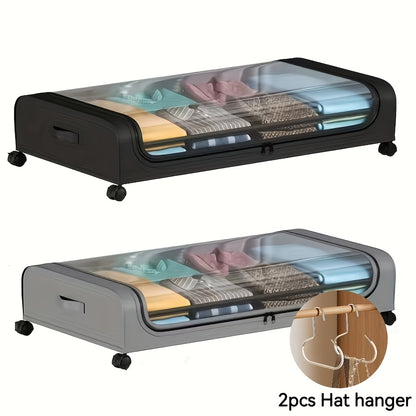 [Under Bed Storage] 1/2pcs Rolling Under Bed Metal Drawer - Under Bed Storage with Wheels for Clothes, Blankets, Books, Bedding, Shoes - Storage Containers, Organizer.1pc In A Gray Storage Box,, Hanger