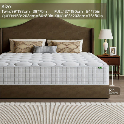 10/12/14"Orthopedic Queen Size Mattress - Pocket Spring System For Targeted Lumbar Support, High-Density Foam, Ideal For Back Pain & Side Sleepers (Sizes: Twin, Full, Queen, King)