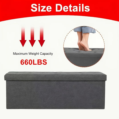 Folding Storage Ottoman Bench with Seat, Heavy Duty Indoor Outdoor Organizer in 15" 30" 43" Sizes, Non-Porous Easy-Clean Surface for Living Room Bedroom Patio Garden Garage, Grey