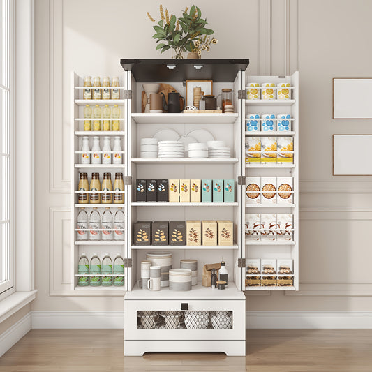 55'' Pantry Cabinet, Kitchen Pantry Storage Cabinet With Adjustable Shelves And Drawer, Wooden Kitchen Storage Cabinet, Buffet Cupboards Cabinet For Kitchen, Living Room, Bathroom, Dining Room