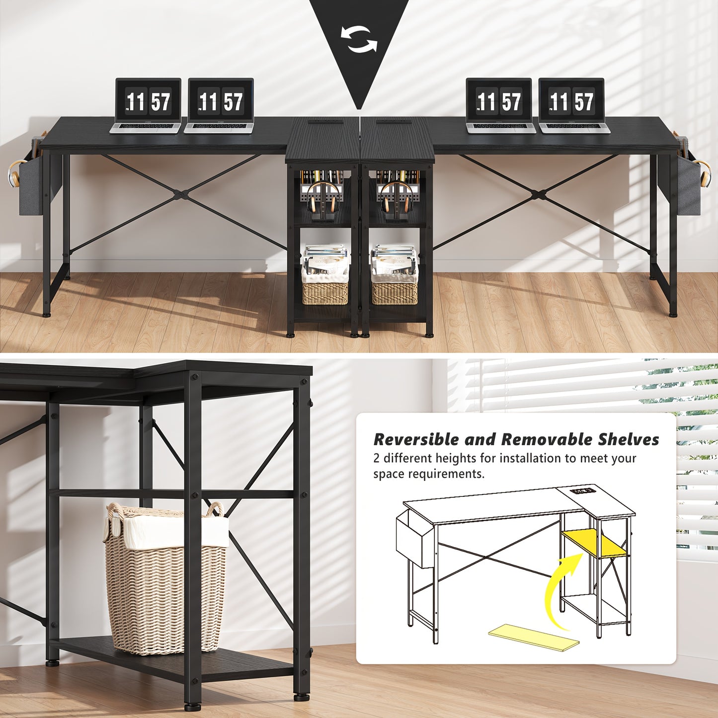 L Shaped Computer Desk with Power Outlets, Computer Desk with Storage Shelves, Home Office Corner Desk for Work, Writing Study Desk with Gaming Desk for Bedroom Office Dorm, L Shaped Desk, Desk, Desk, Computer Desk, Desk Gaming