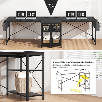 L Shaped Computer Desk with Power Outlets, Computer Desk with Storage Shelves, Home Office Corner Desk for Work, Writing Study Desk with Gaming Desk for Bedroom Office Dorm, L Shaped Desk, Desk, Desk, Computer Desk, Desk Gaming