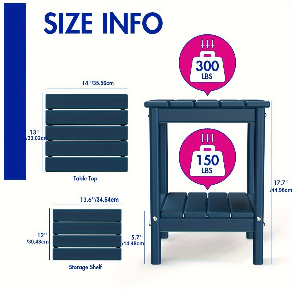 HDPE Adirondack Side Table Outdoor – Weather Resistant Rectangular End Table 15"x14"x18" for Adirondack Chair, Patio, Pool, Garden & Camping – 9 Colors, 1/2/4 Pack