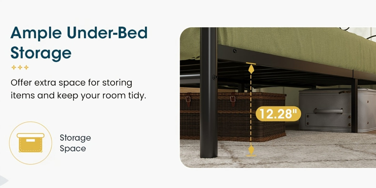 Butterfly Pattern Metal Platform Bed Frame with Decorative Headboard & Footboard – No Box Spring Needed, Heavy-Duty Steel Slats, Easy Assembly, Twin Full Queen