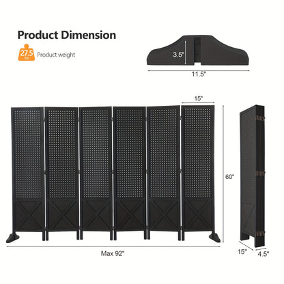 Bonnlo & MDF Freestanding Pegboard Room Divider - Folding Privacy Screen with Wood Panel Partition, Lightweight Space Separator Suitable for, Office, Events, Retail Display