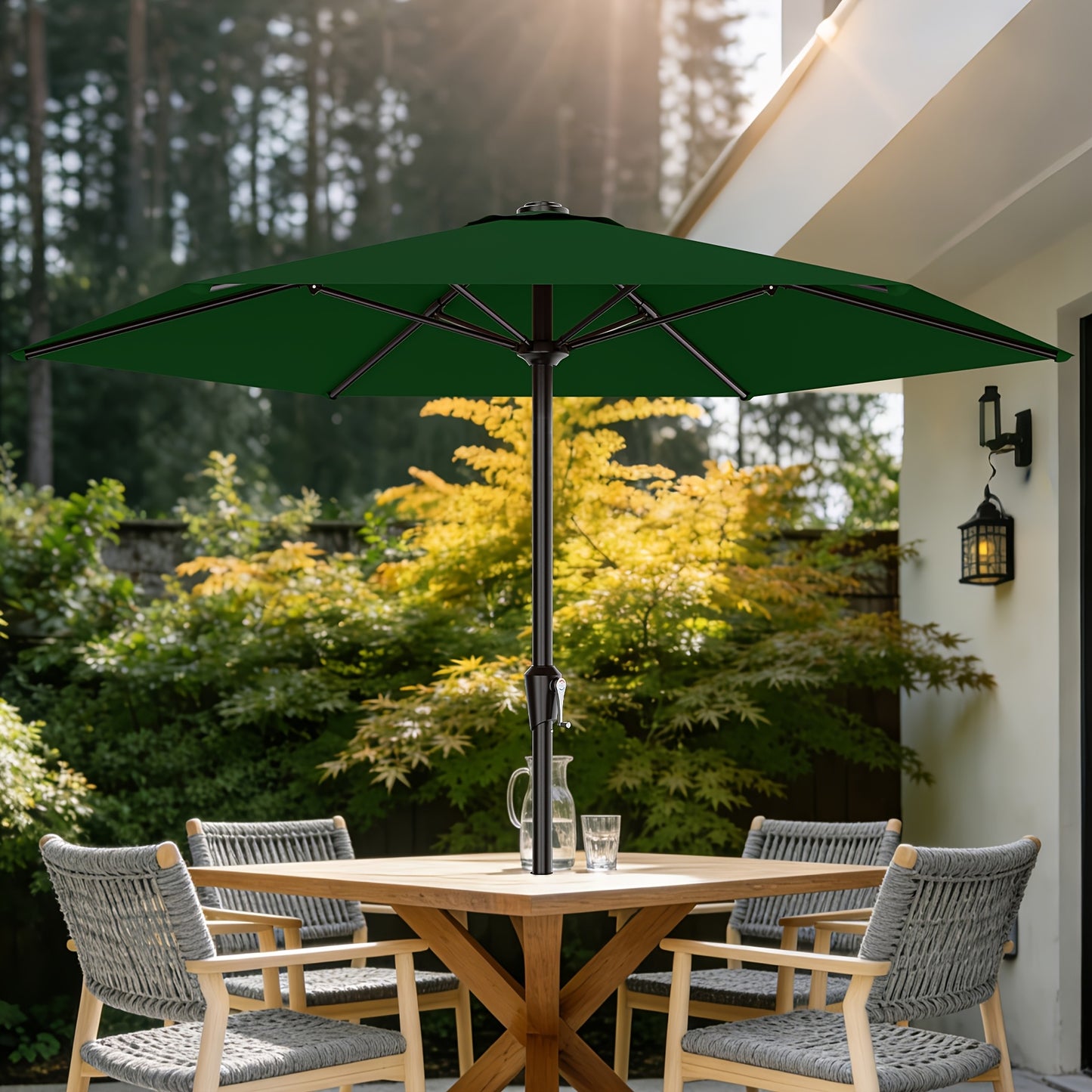 9FT Outdoor Patio Umbrella with Crank & 6 Sturdy Ribs, UV Protection Windproof, Market Table Umbrella Perfect for Deck, Backyard, Lawn And Garden, Pool Umbrella