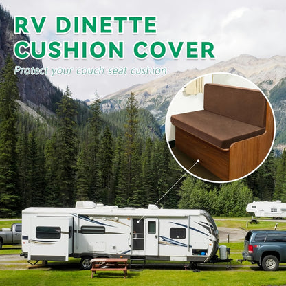 RV Dinette Cushion Covers Set of 4, Stretch Leather-Look Camper Cushion Slipcovers for Travel Trailer Couch & Booth Seat, 1 Backrest + 1 Bench Cover, Beige Brown Coffee