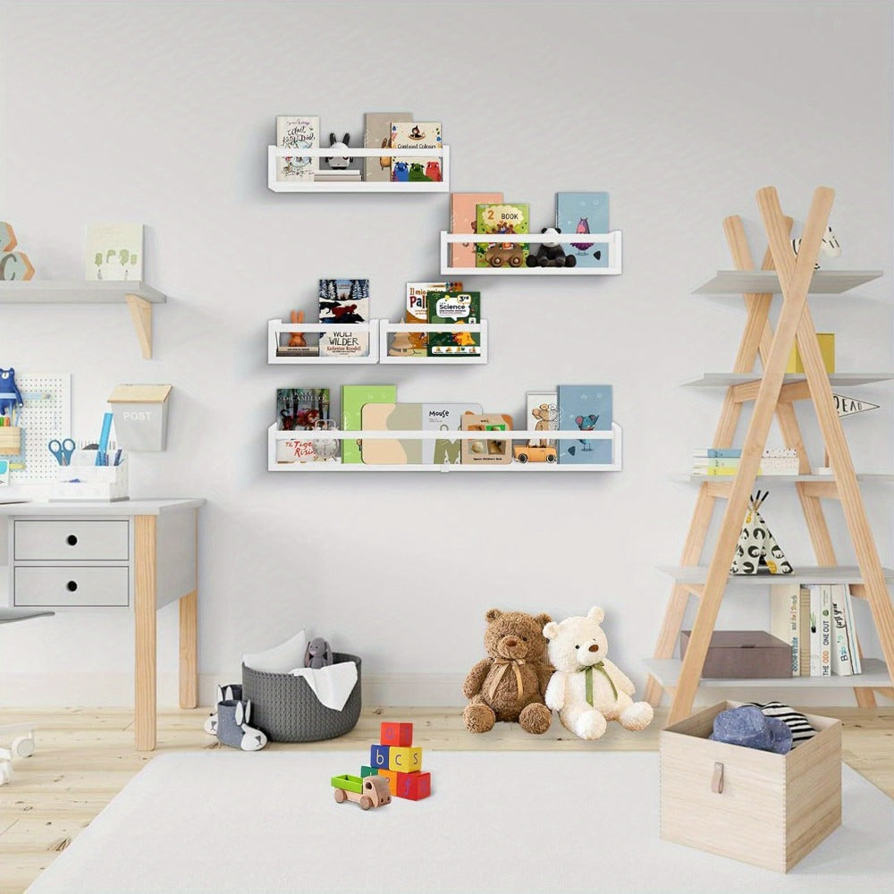 5pcs White Nursery Bookshelves Set - DIY Floating Shelves with 5-Tier Storage (32in, 2x16.5in, 2x10in) - Wall-Mounted Kids Room Shelving Suitable for Nursery, Room, Kids' Room - Easy Assembly, Space-Saving Bookcase
