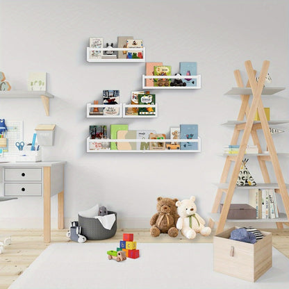 5pcs White Nursery Bookshelves Set - DIY Floating Shelves with 5-Tier Storage (32in, 2x16.5in, 2x10in) - Wall-Mounted Kids Room Shelving Suitable for Nursery, Room, Kids' Room - Easy Assembly, Space-Saving Bookcase