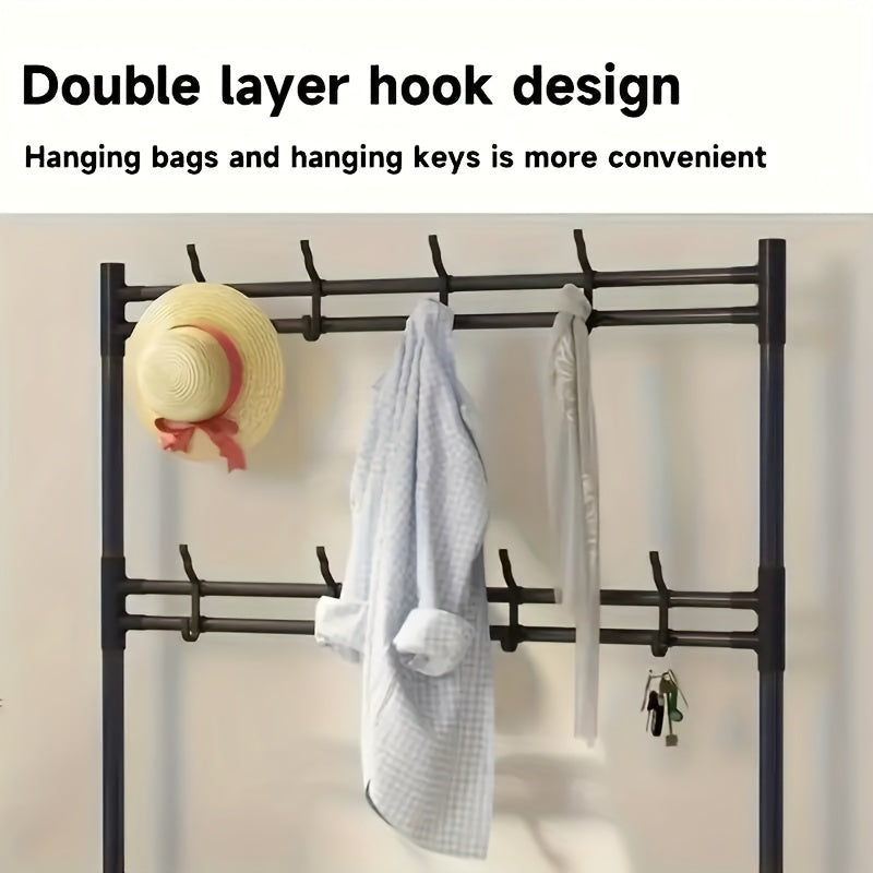 Versatile Shoe And Coat Metal Rack - 23.62inch, Detachable Hooks, Multi-Layer, Free-Standing Storage for Home And Apartment