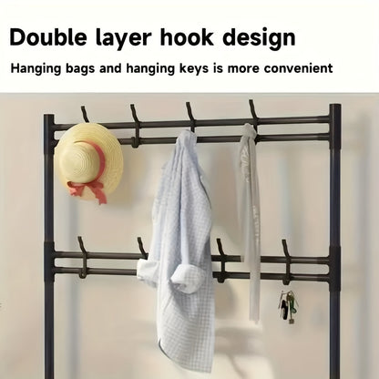 Versatile Shoe And Coat Metal Rack - 23.62inch, Detachable Hooks, Multi-Layer, Free-Standing Storage for Home And Apartment