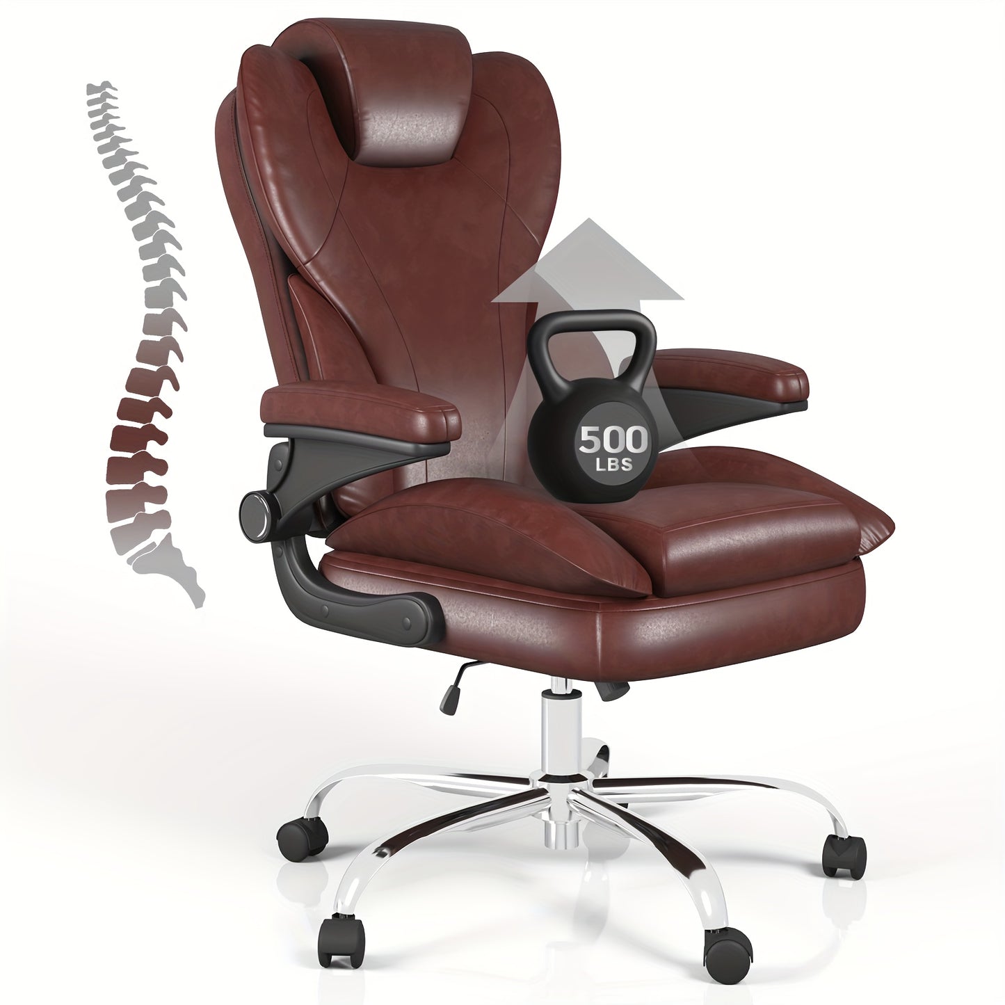 Large High-Back Office Chair, Ergonomic Home Computer Desk Chair with Padded Flip-Up Armrests, 360° Swivel, High-Back Executive Office Chair for Adult Work and Study, Black/Beige/Gray/Brown