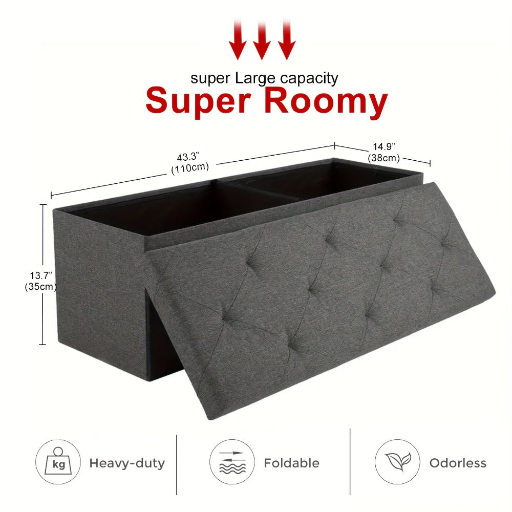 Foldable Storage Ottoman Bench 30 or 43 Inch, Padded Folding Ottoman Stool with Hidden Storage for Bedroom Living Room, End of Bed Bench Footrest Chest, Gray