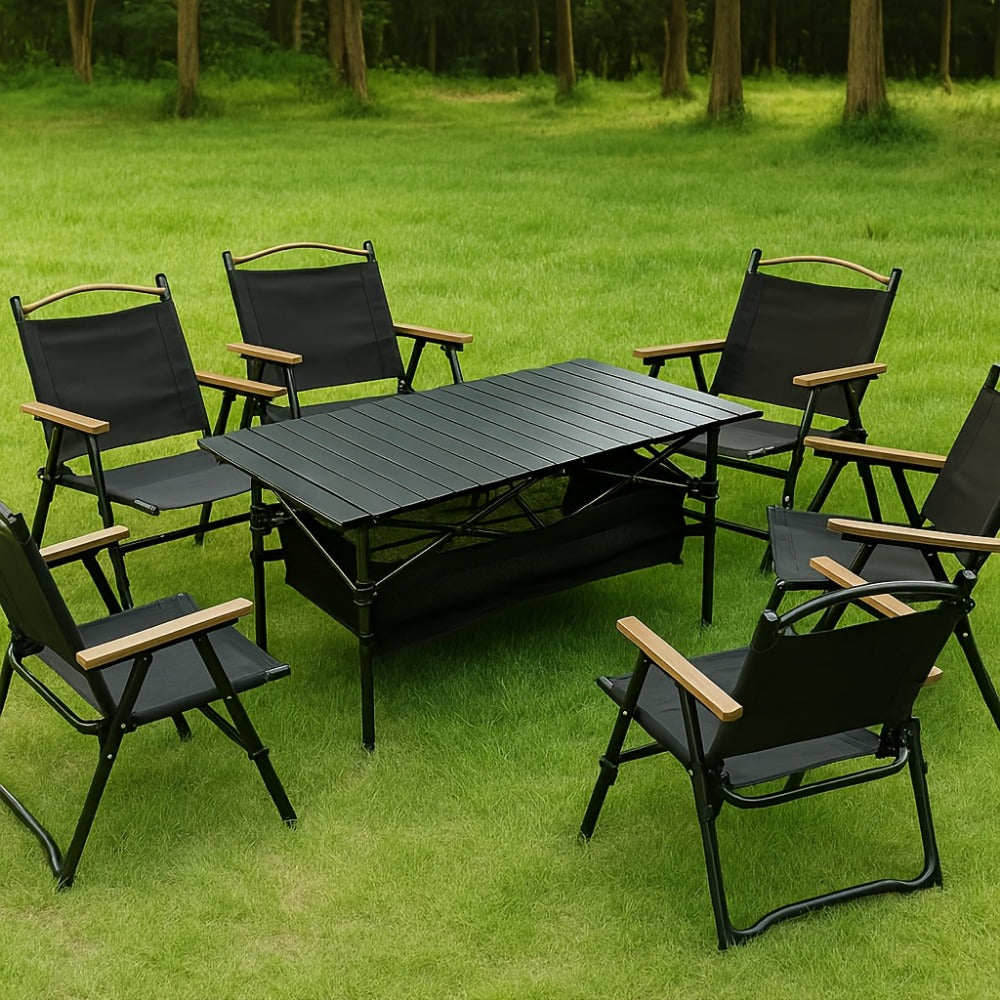 Folding Camping Table Adjustable Height – Portable Iron Picnic Backpack Table with Mesh Pocket & Carry Bag for Camping, BBQ, Beach, Backyard & Parties