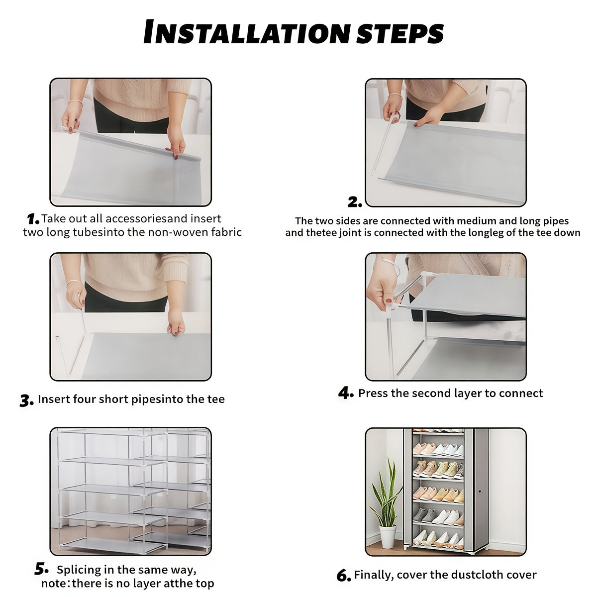 6/8/10 Tier Shoe Organizer with Nonwoven Fabric Cover Shoe Cabinet, Easy to Assemble, Portable Shoe Cabinet, Shoe Storage Shelf for 27-35 Pairs Of Shoes, Suitable for Various Scenes Such As Entryway, Suitable for Sneakers, High Heels, And Boots
