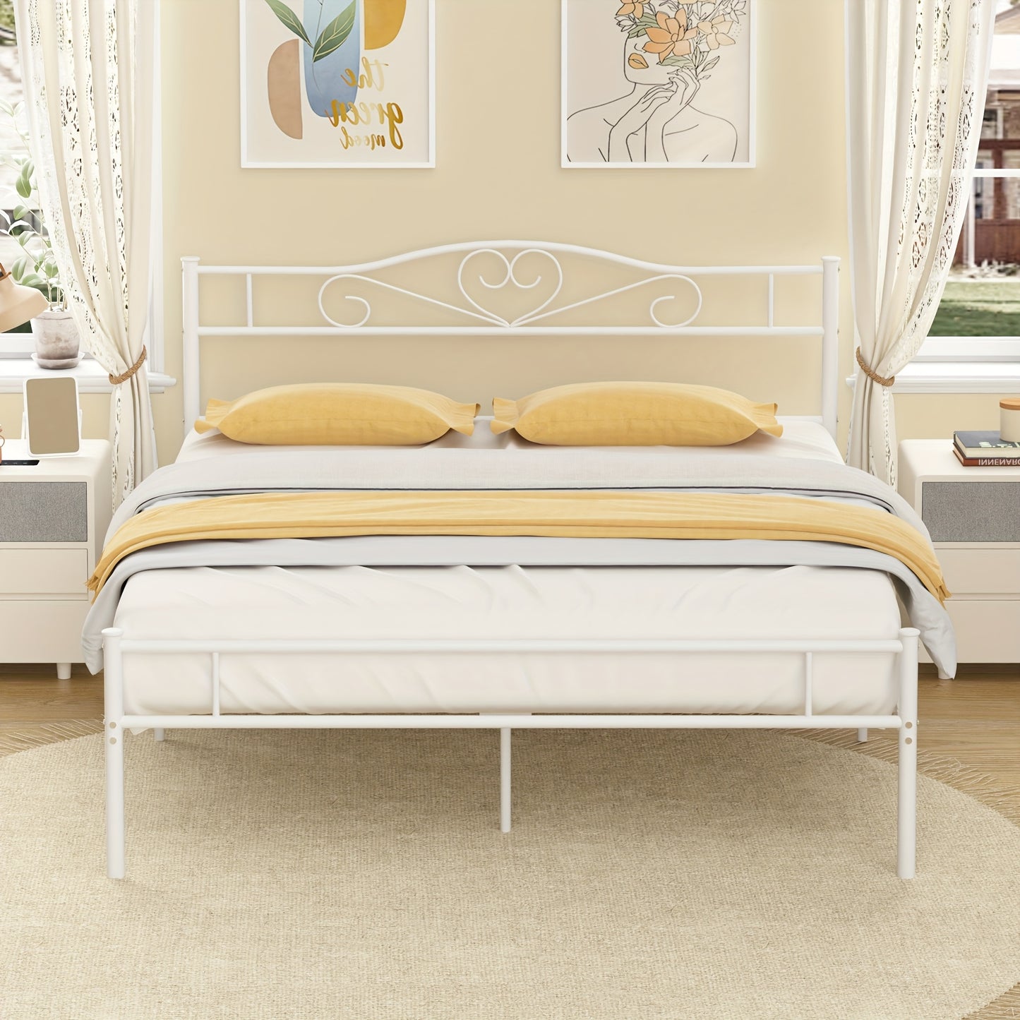 VECELO Metal Bed Frame with Head And Foot Boards, Steel Slats Mattress Support, No Box Spring Required, Available in Twin, Full, And Queen Sizes