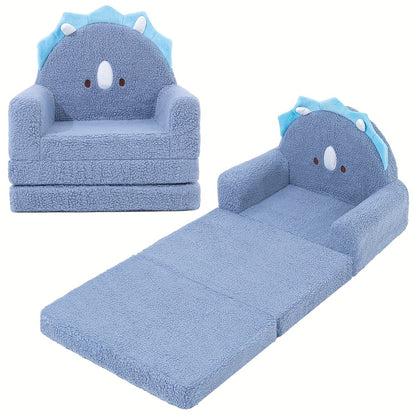 Kids Sofa 2-in-1 Convertible Kids Couch Fold Out Lounger Soft Sherpa Kids Chair High-Density Foam Sofa Cute Brown Bear Playroom Nursery Furniture for Boys Girls Room Decor