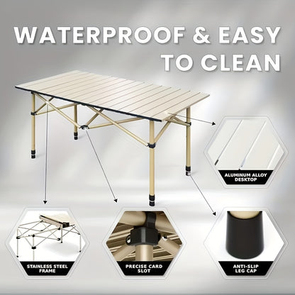 Portable Foldable Camping Table, 4-6 Person Metal Outdoor Picnic Table with Storage Bag, Adjustable Height, Lightweight, Suitable for Backyard, Beach, Picnics, BBQ, Indoor And Outdoor Use